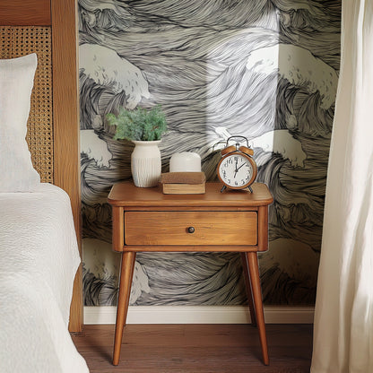 Ink Surf large scale wallpaper in a styled room