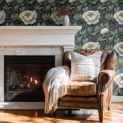 Ivory Peony large scale wallpaper in a styled room