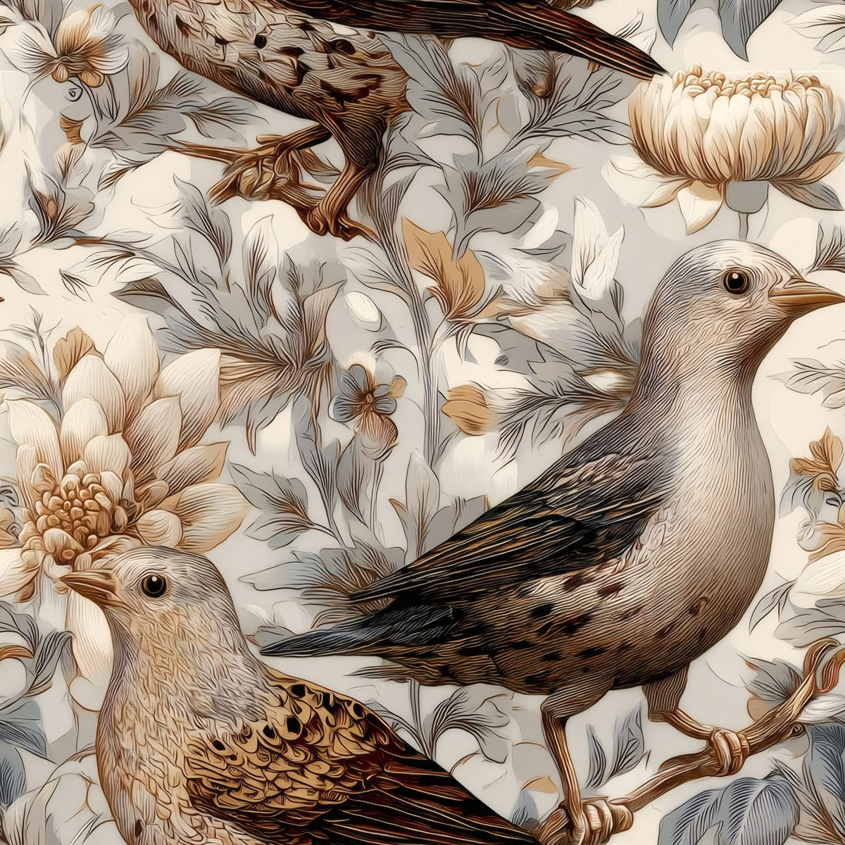 Ivory Sparrow large scale wallpaper pattern repeat