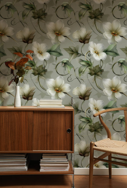 Ivy Bloom large scale wallpaper in a styled room