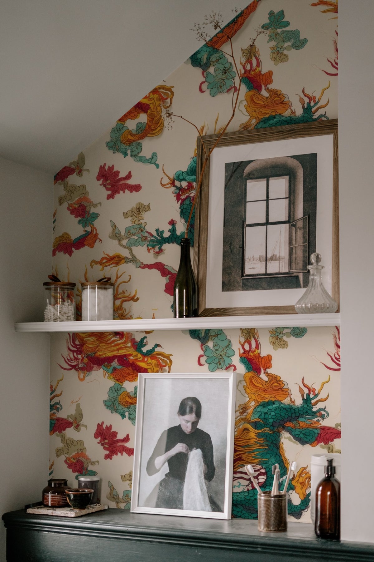 Jade Serpent large scale wallpaper in a styled room