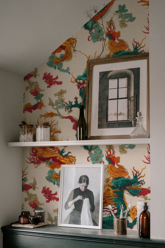 Jade Serpent large scale wallpaper in a styled room