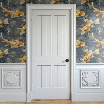 Koi Pond large scale wallpaper in a styled room