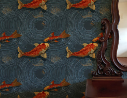Koi Ripples large scale wallpaper in a styled room