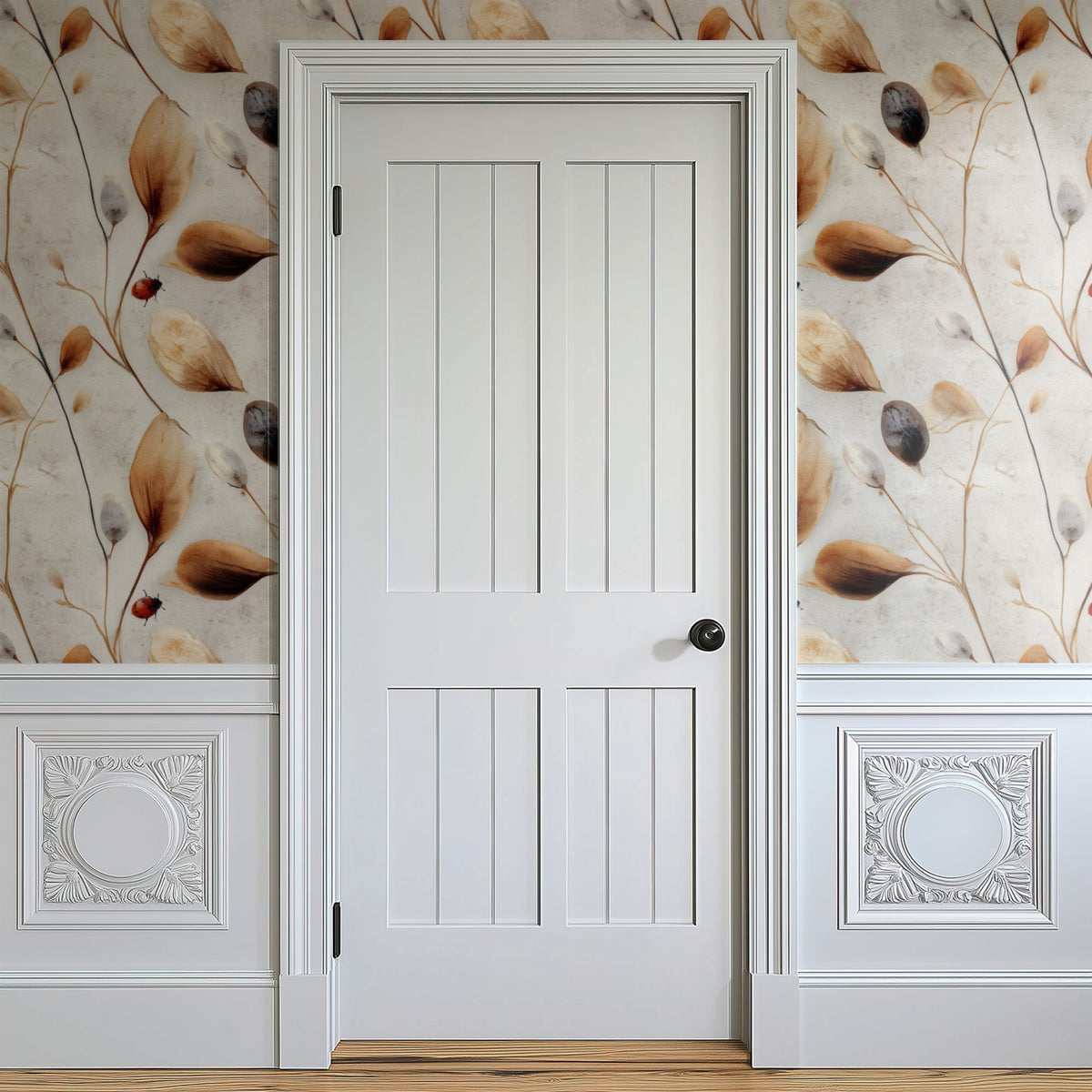 Ladybird Sprigs large scale wallpaper in a styled room