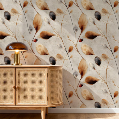 Ladybird Sprigs large scale wallpaper in a styled room