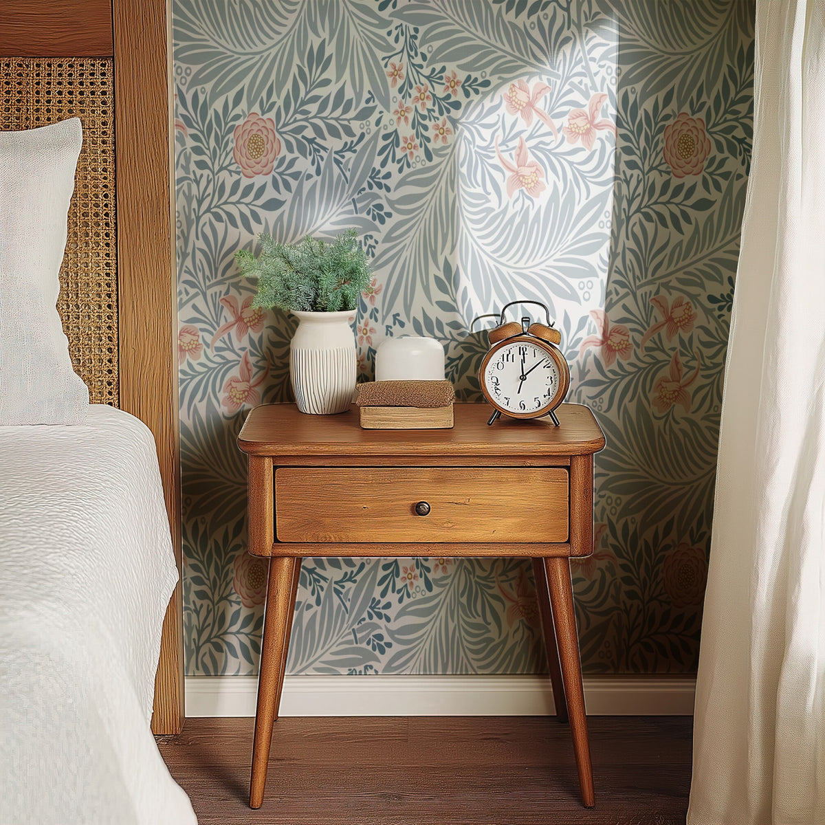 Blue Floral Wallpaper tile preview with the larkspur pattern laid out across panels in deep indigo blue Morris handling