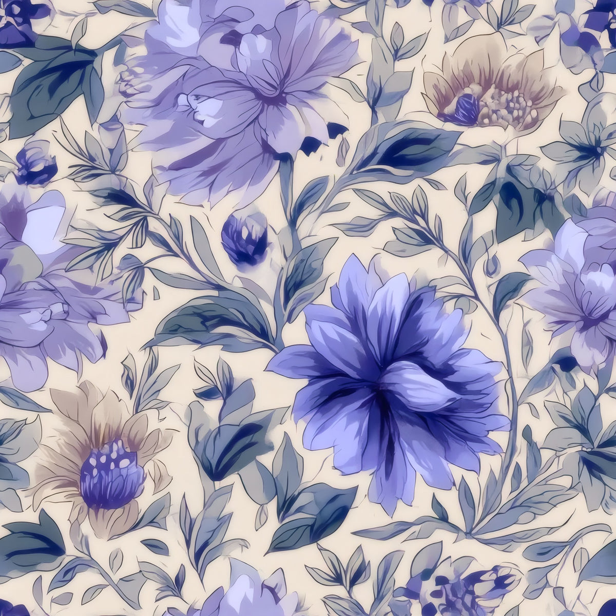 Lavender Peony large scale wallpaper pattern repeat
