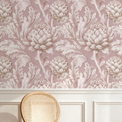 Leafy Damask large scale wallpaper in a styled room
