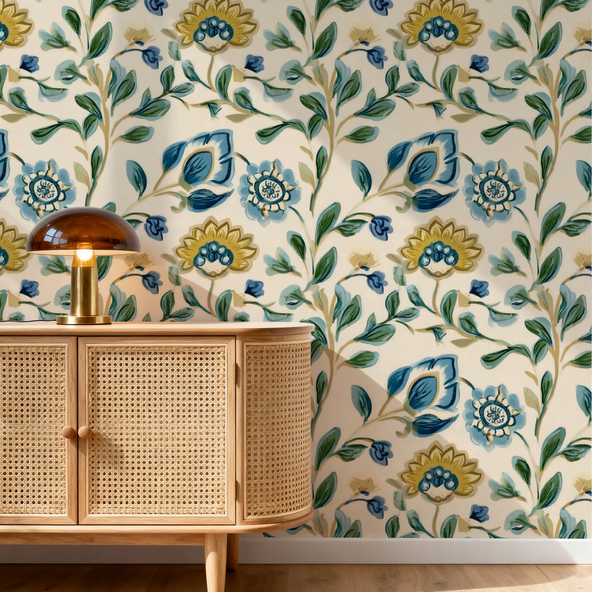 Leafy Vine large scale wallpaper in a styled room