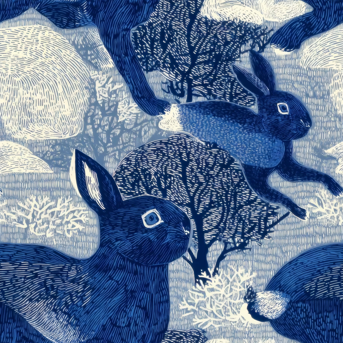 Leaping Hares large scale wallpaper pattern repeat