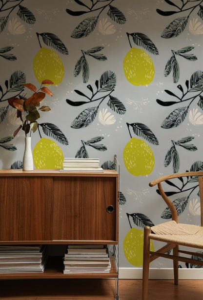 Lemon Branch large scale wallpaper in a styled room