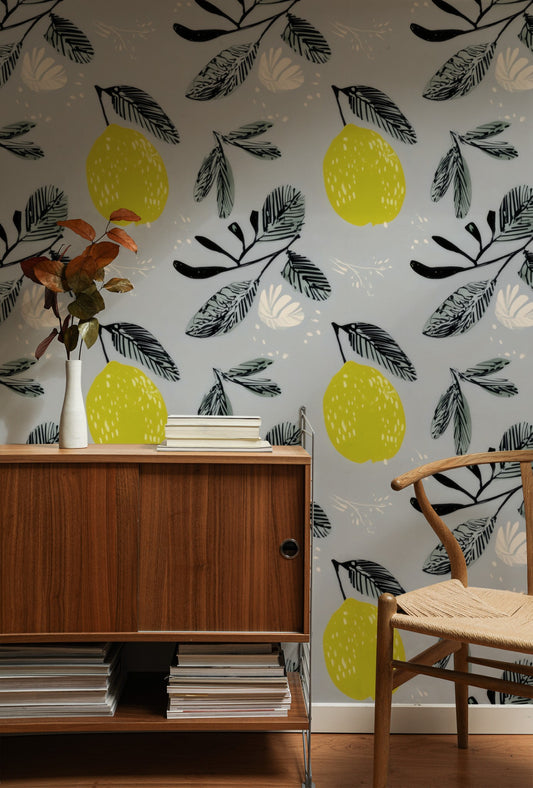 Lemon Branch large scale wallpaper in a styled room