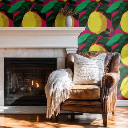 Lemon Butterfly large scale wallpaper in a styled room