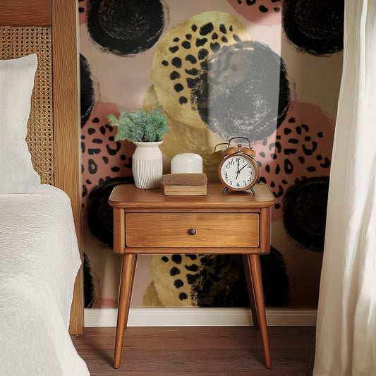 Leopard Confetti large scale wallpaper in a styled room