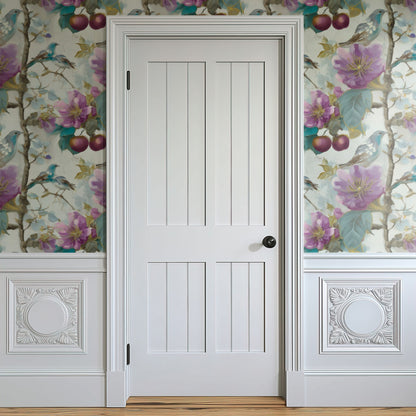 Lilac Orchard large scale wallpaper in a styled room