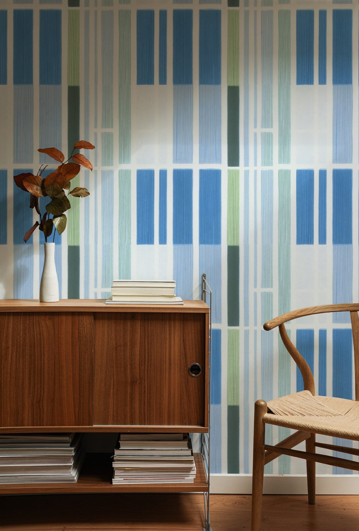 Linear Block large scale wallpaper in a styled room