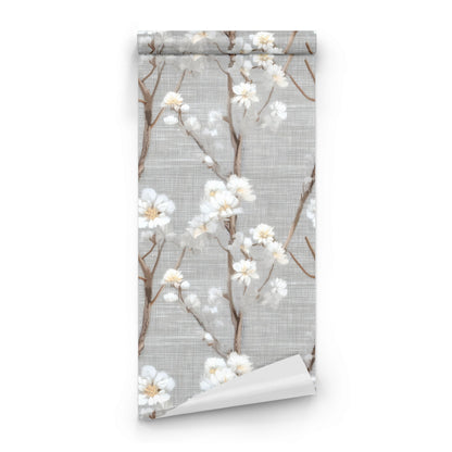 Roll of Linen Blossom large scale wallpaper