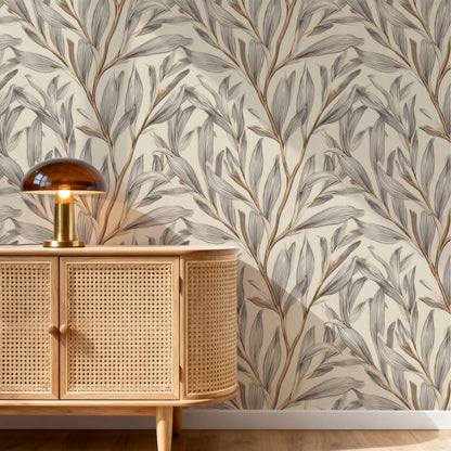 Linen Fronds large scale wallpaper in a styled room