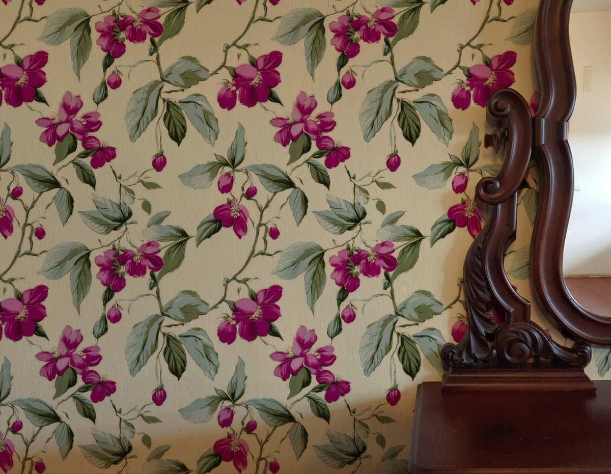Magenta Branch large scale wallpaper in a styled room