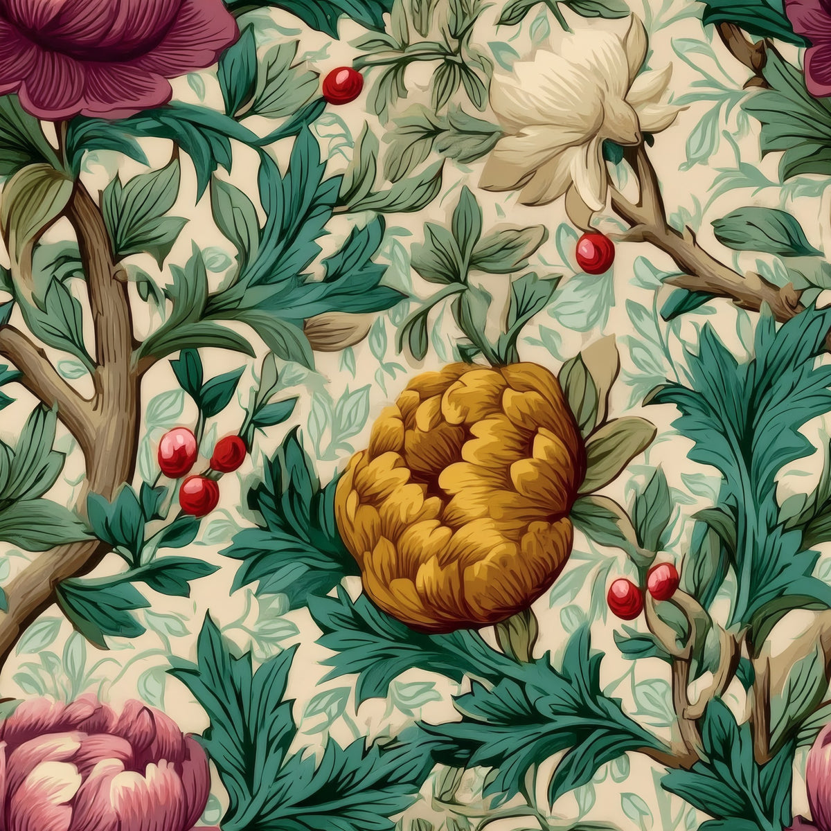 Magenta Peonies large scale wallpaper pattern repeat