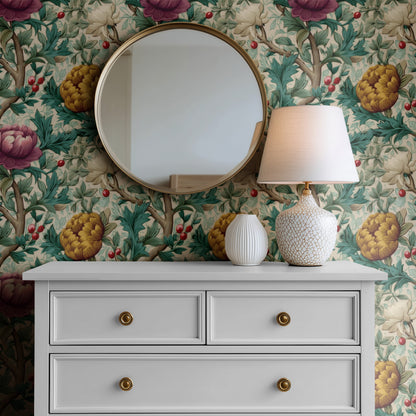 Magenta Peonies large scale wallpaper in a styled room