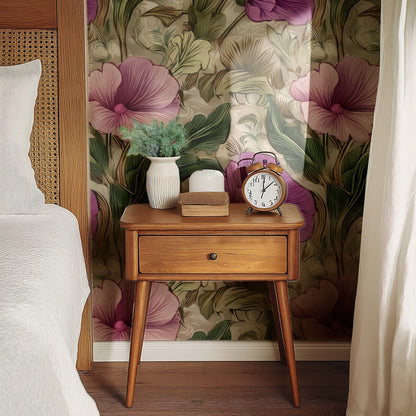 Magenta Poppy large scale wallpaper in a styled room