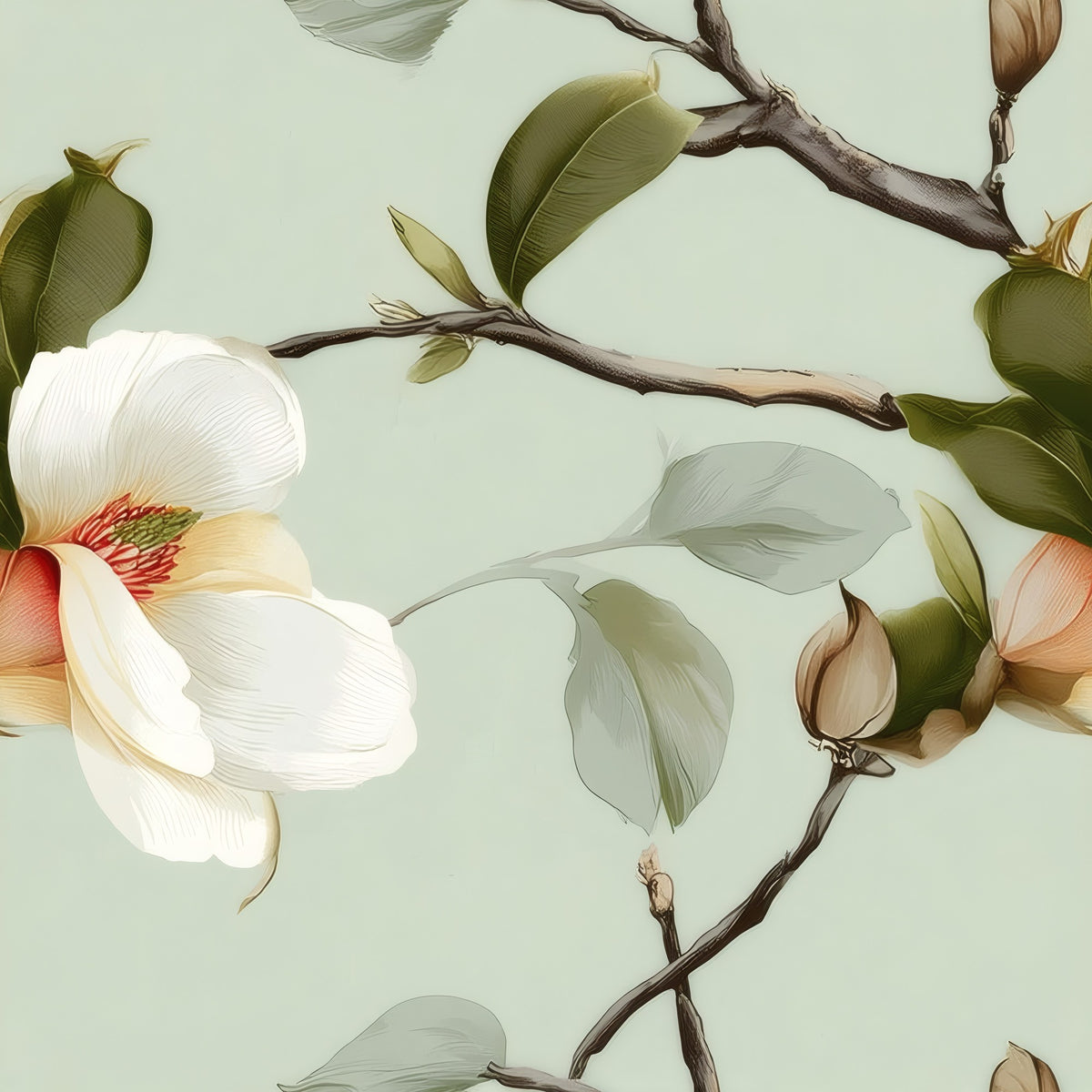 Magnolia Blossoms large scale wallpaper pattern repeat