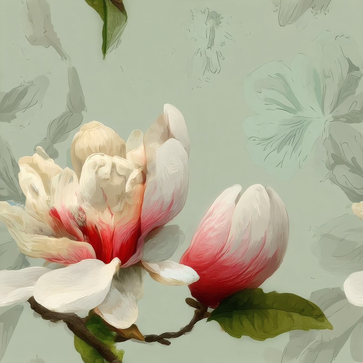 Magnolia Branch large scale wallpaper pattern repeat
