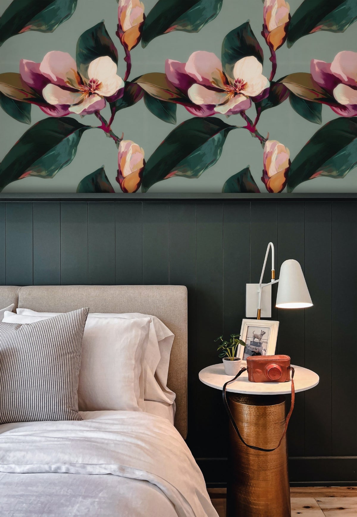 Magnolia Grove large scale wallpaper in a styled room