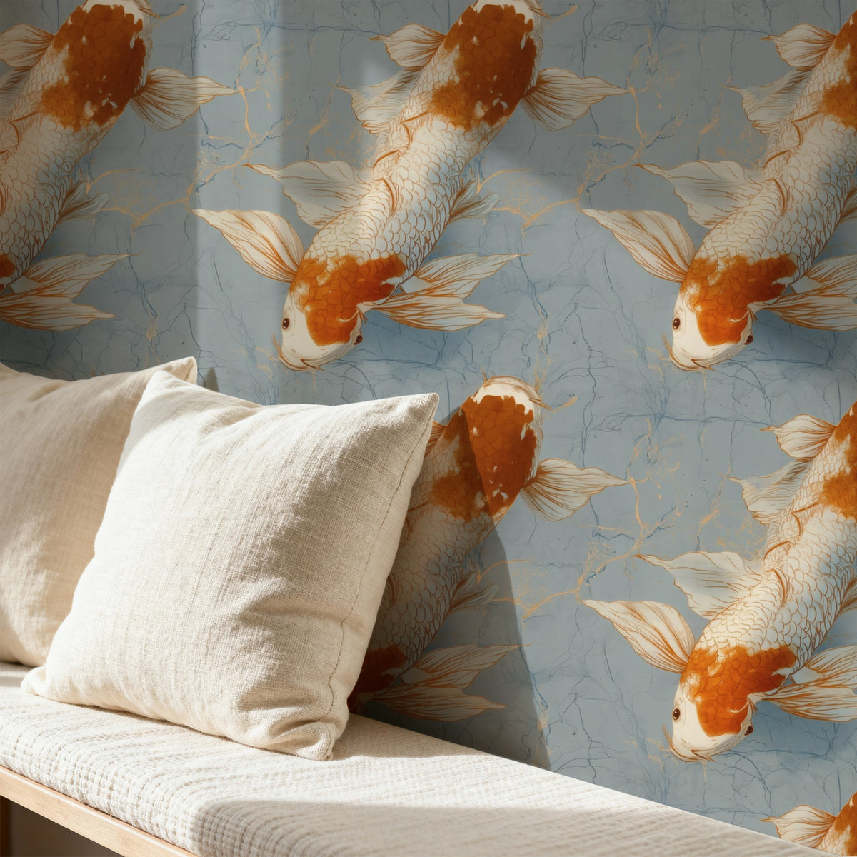 Marbled Koi large scale wallpaper in a styled room