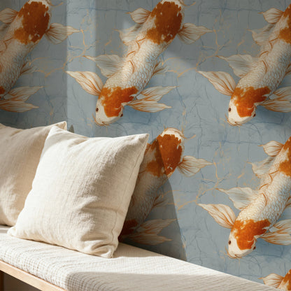 Marbled Koi large scale wallpaper in a styled room