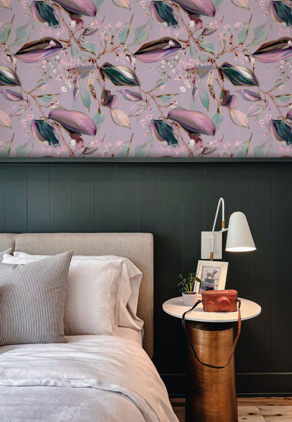 Marbled Leaves large scale wallpaper in a styled room