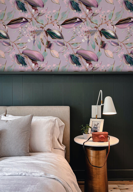 Marbled Leaves large scale wallpaper in a styled room