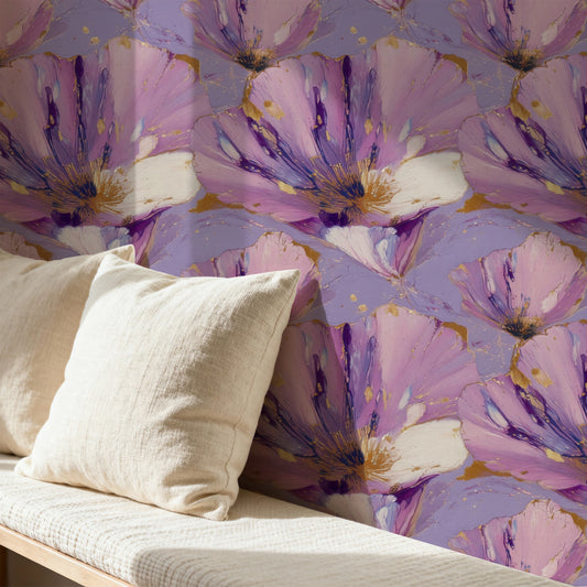 Marbled Violets large scale wallpaper in a styled room