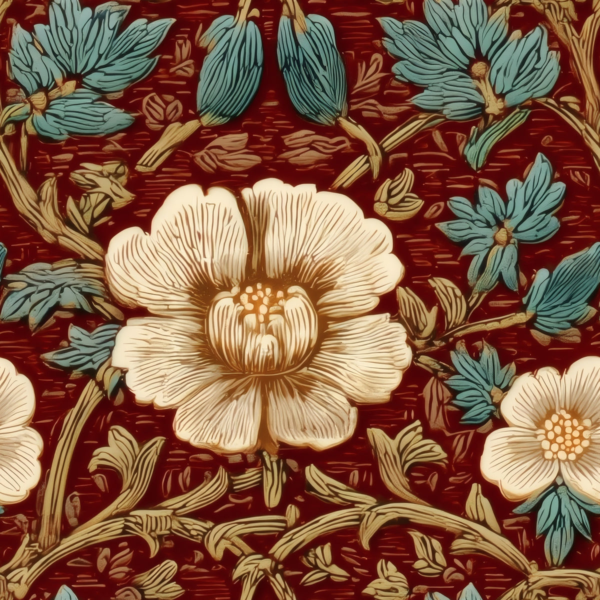Maroon Flora large scale wallpaper pattern repeat