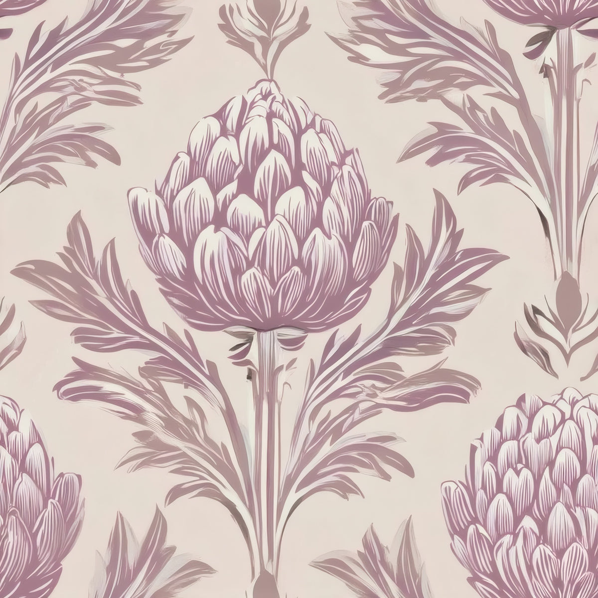 Mauve Artichoke large scale wallpaper pattern repeat