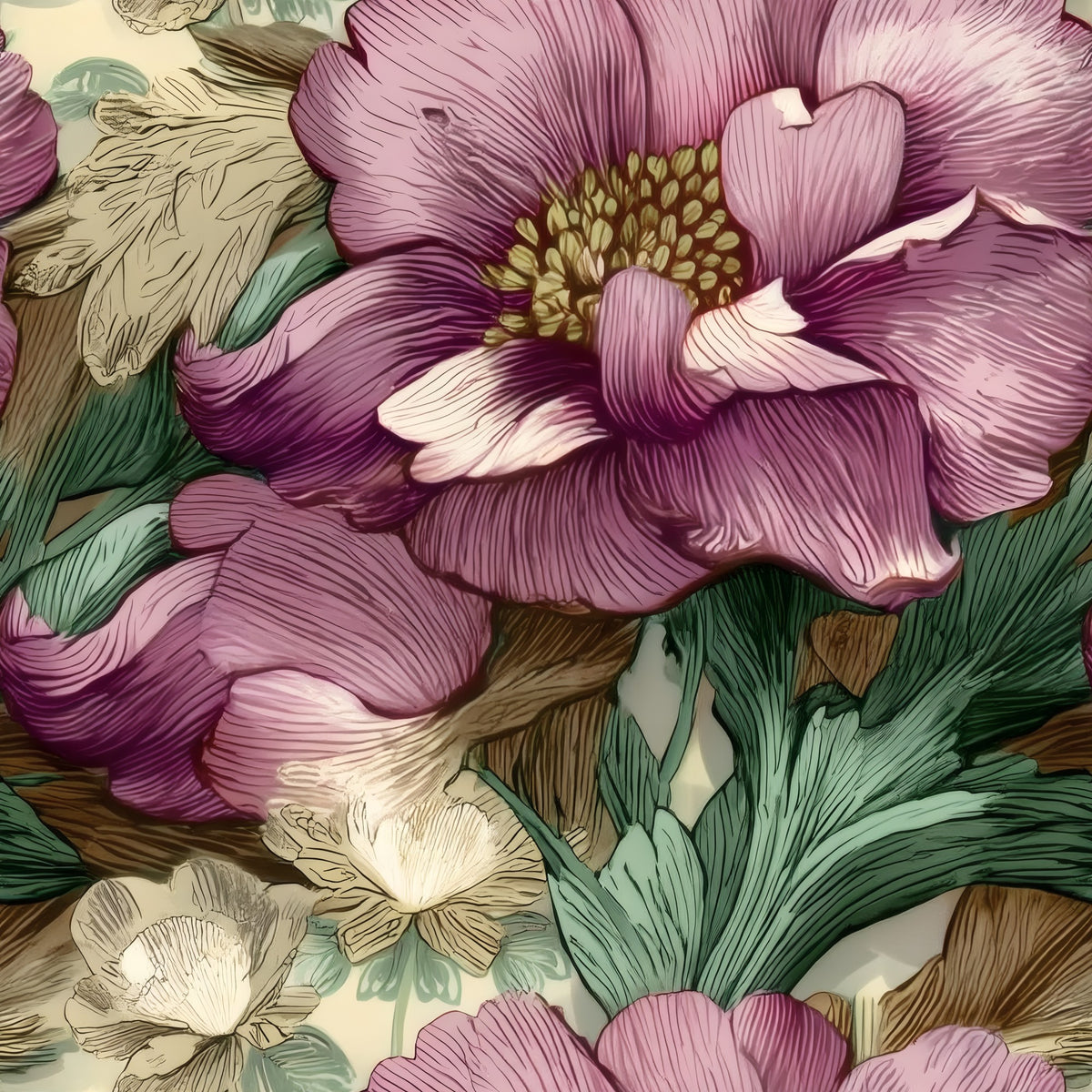 Mauve Peony large scale wallpaper pattern repeat