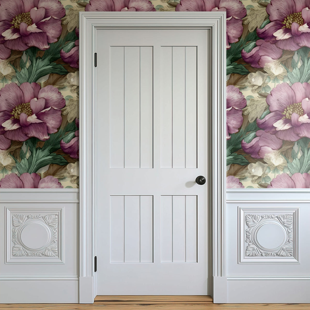 Mauve Peony large scale wallpaper in a styled room