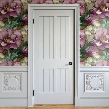 Mauve Peony large scale wallpaper in a styled room