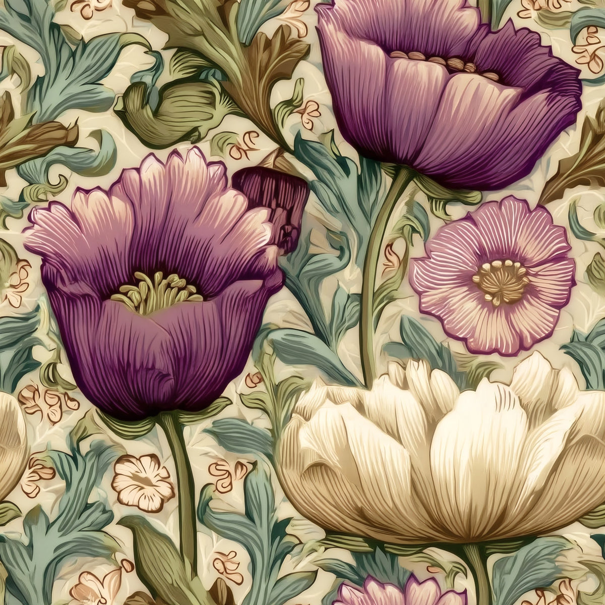 Mauve Poppy large scale wallpaper pattern repeat