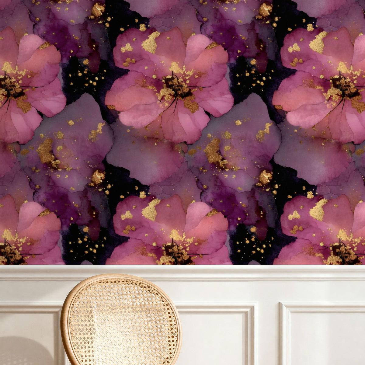 Midnight Blossom large scale wallpaper in a styled room