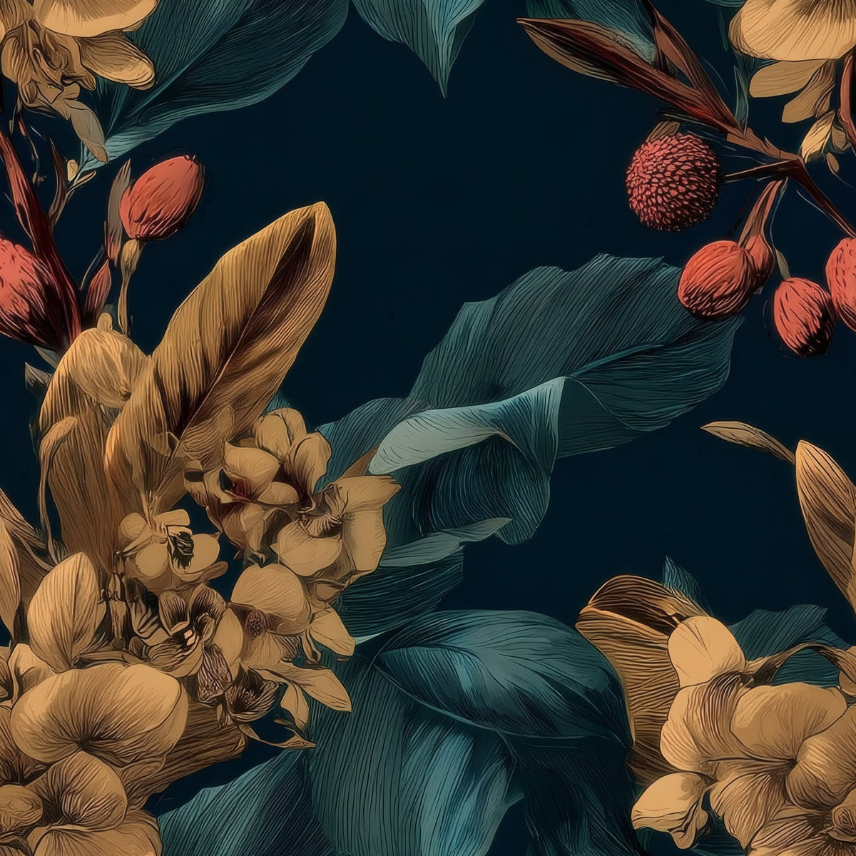 Midnight Camellia large scale wallpaper pattern repeat