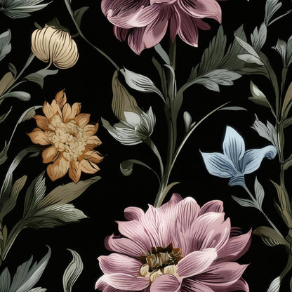 Midnight Dahlia large scale wallpaper pattern repeat