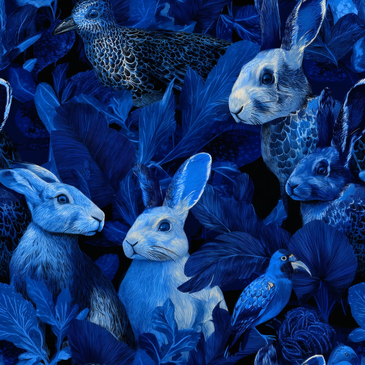 Midnight Hare large scale wallpaper pattern repeat
