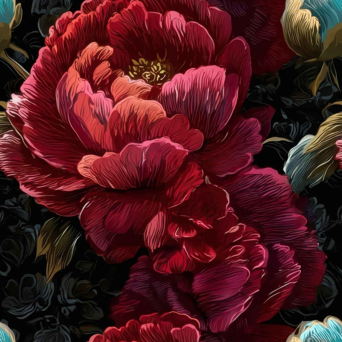 Midnight Peony large scale wallpaper pattern repeat