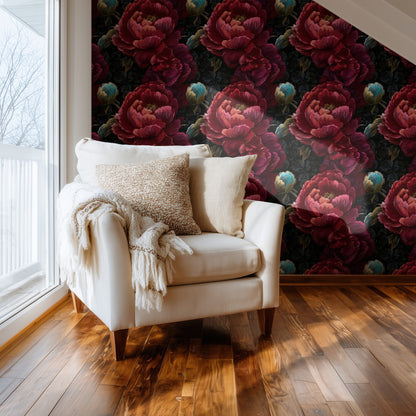 Midnight Peony large scale wallpaper in a styled room
