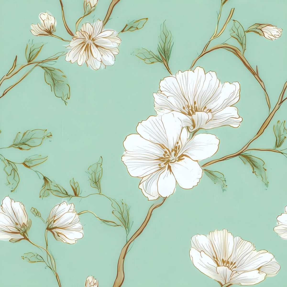 Mint Blossom large scale wallpaper pattern repeat