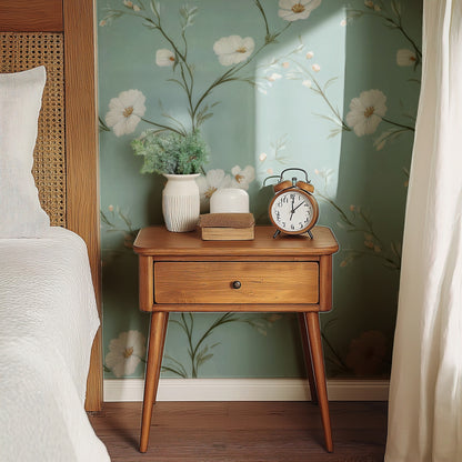 Mint Cosmos large scale wallpaper in a styled room