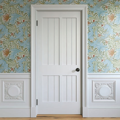 William Morris Granville Blue wallpaper on a wall — Door in hallway scene